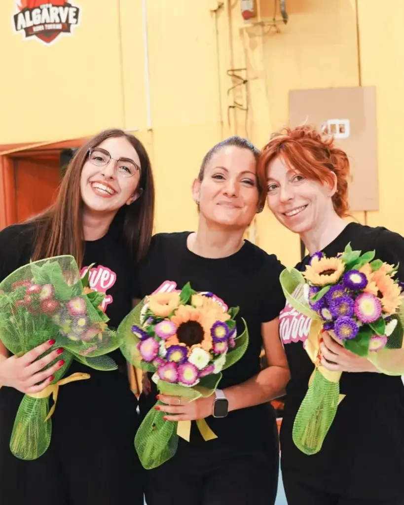 Le istruttrici di ginnastica ritmica Carla, Chiara ed Erika, Algarve Roma Nove Eur Torrino